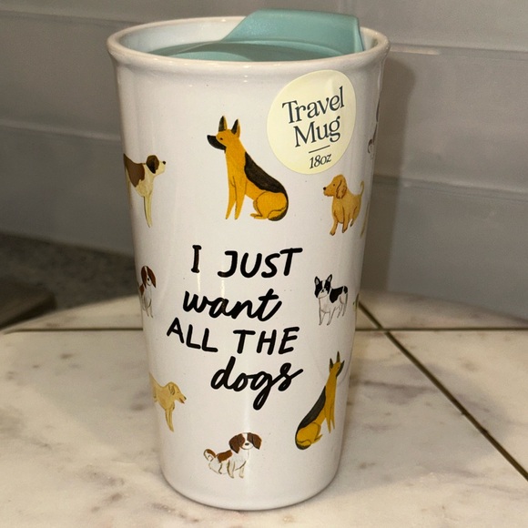 NWT Sunday Mornings I JUST WANT ALL THE DOGS 18 Oz Ceramic Travel Mug & Lid - Picture 3 of 11